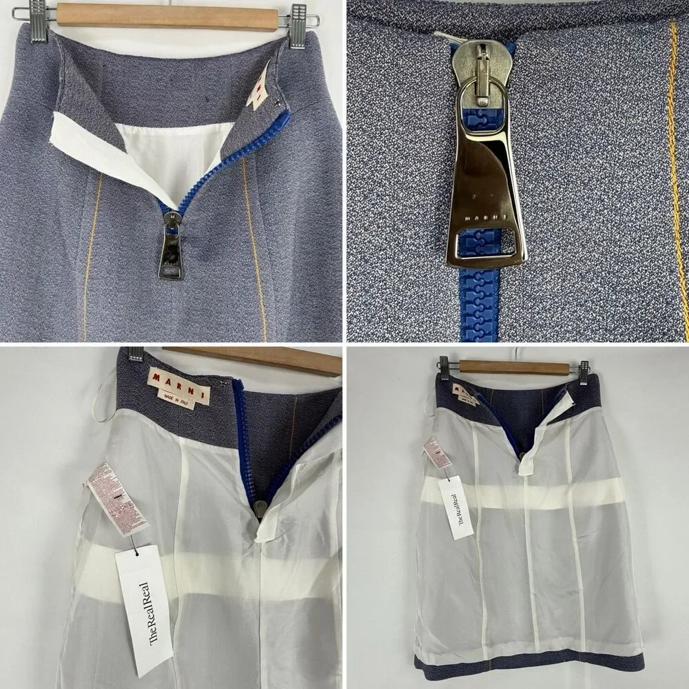 Marni Made in Italy Blue A-Line Skirt Size 36, USA 0 Contrast Stitch Zip Back